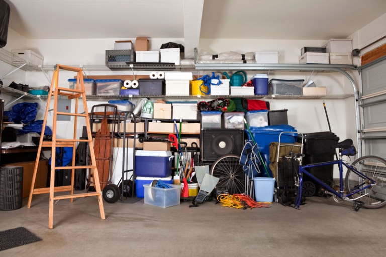 semi-messy garage before organizing