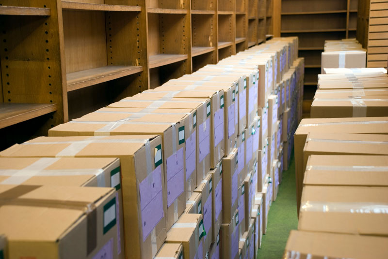 Packed Office storage room with boxes