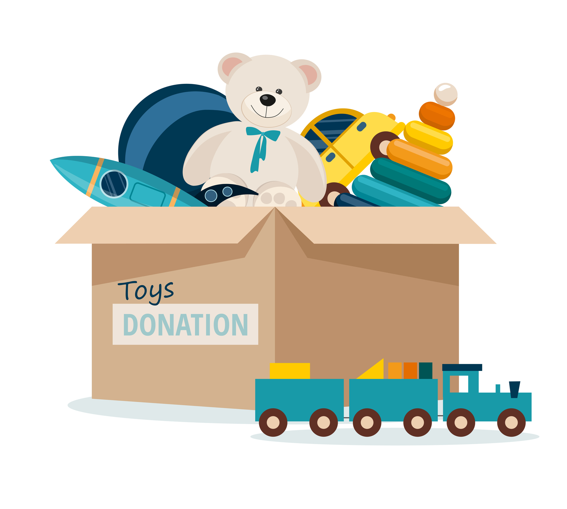 Charitable toys donation for kids. Toys donations box isolated on white background sorted out playroom2