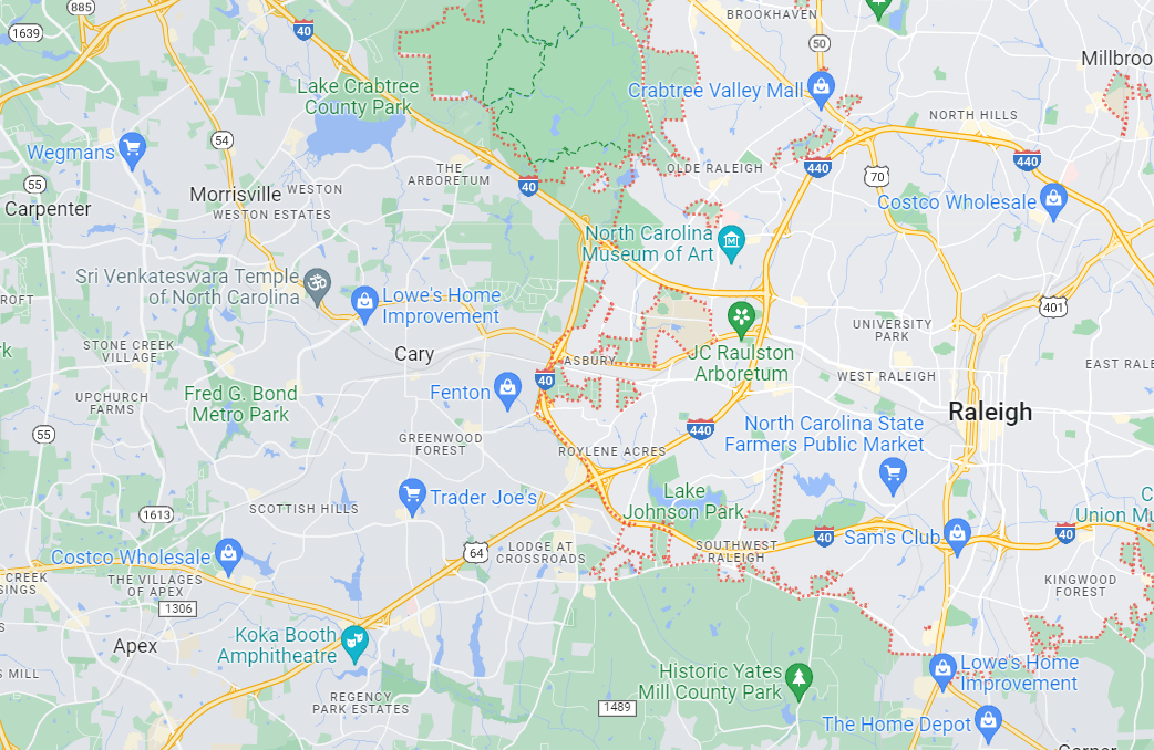 North Carolina Raleigh Area Map